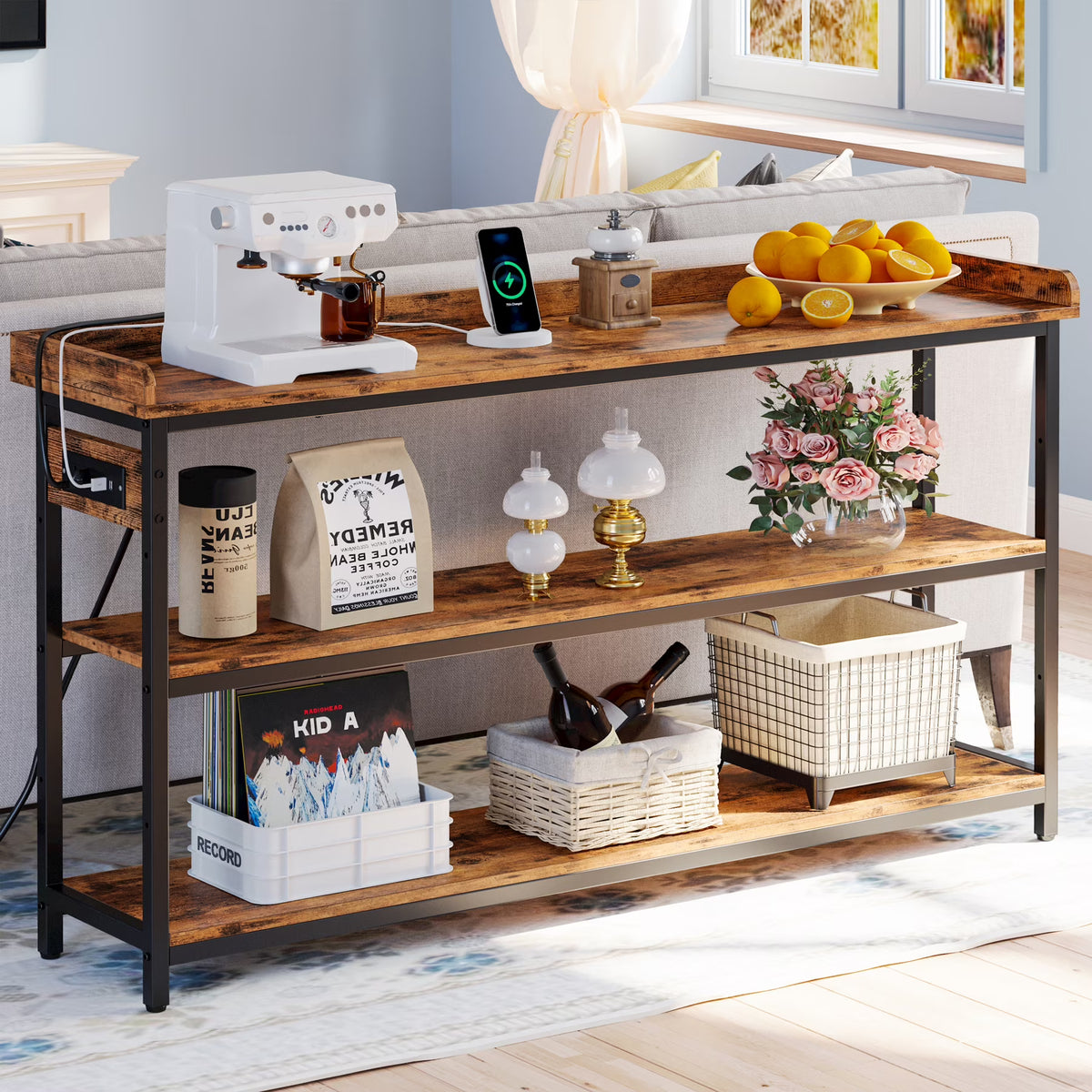 Rustic Brown 55" Console Table with Charging Station L3756