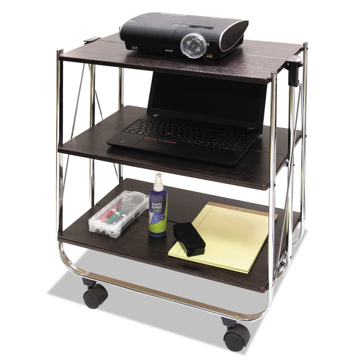 Click-N-Fold Utility Cart, 26 1/2W x 15 3/4d x 31 1/2h, Chrome/Brown J75029