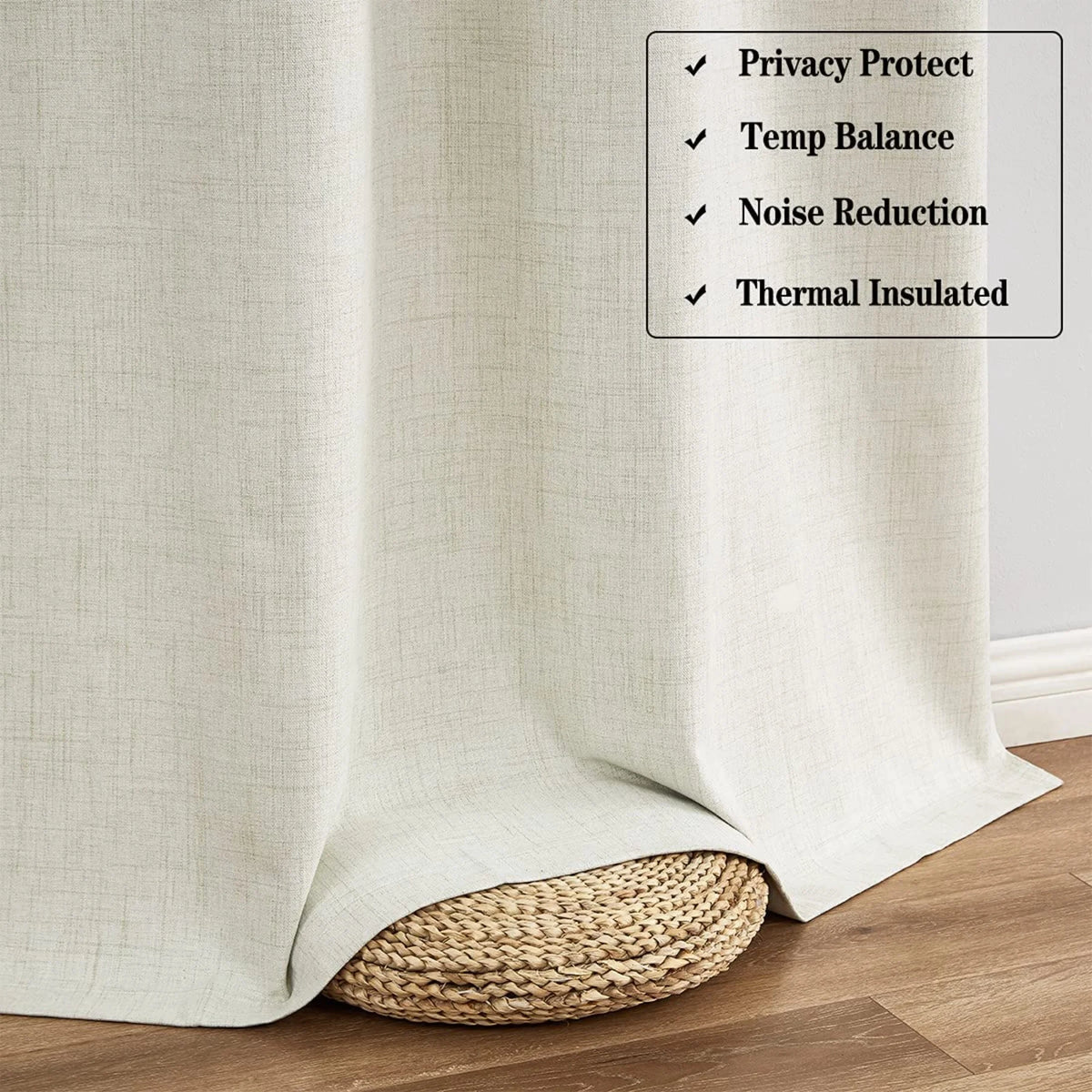 Natural Linen Blackout Curtains 84"Lx52"W Ivory Grommet Top, 2 F209