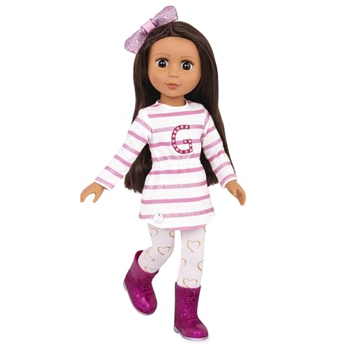 14-Inch Fashion Doll Blonde Hair Green Eyes Pink Cardigan Skirt Cat Outfit T5894