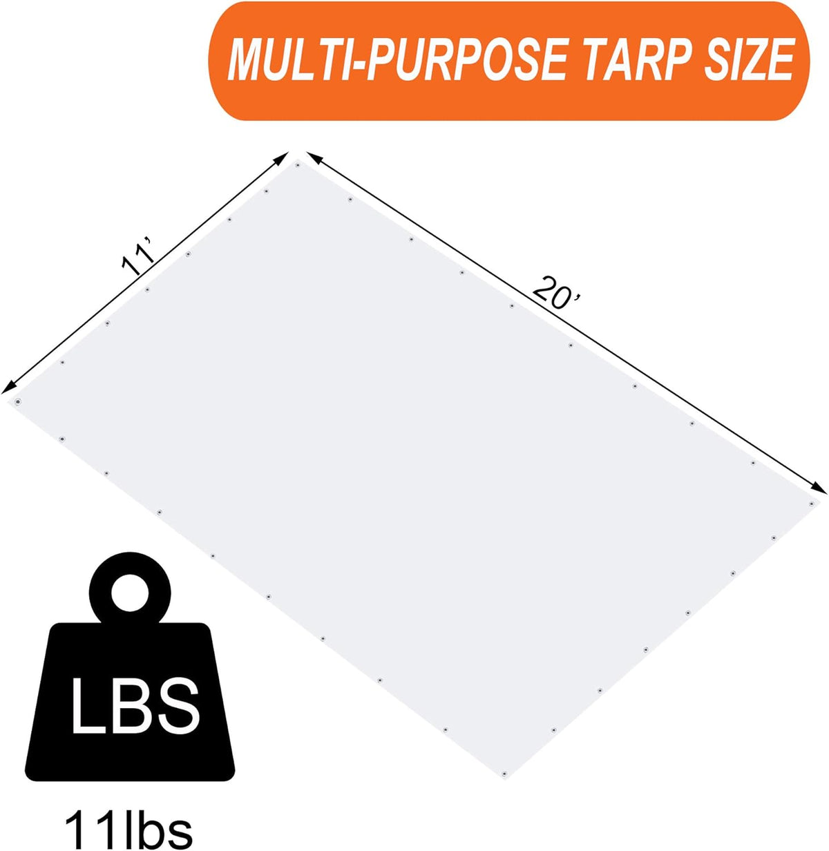 Heavy Duty Waterproof Tarp 11x20 Ft with Grommets Pack of 2 X470