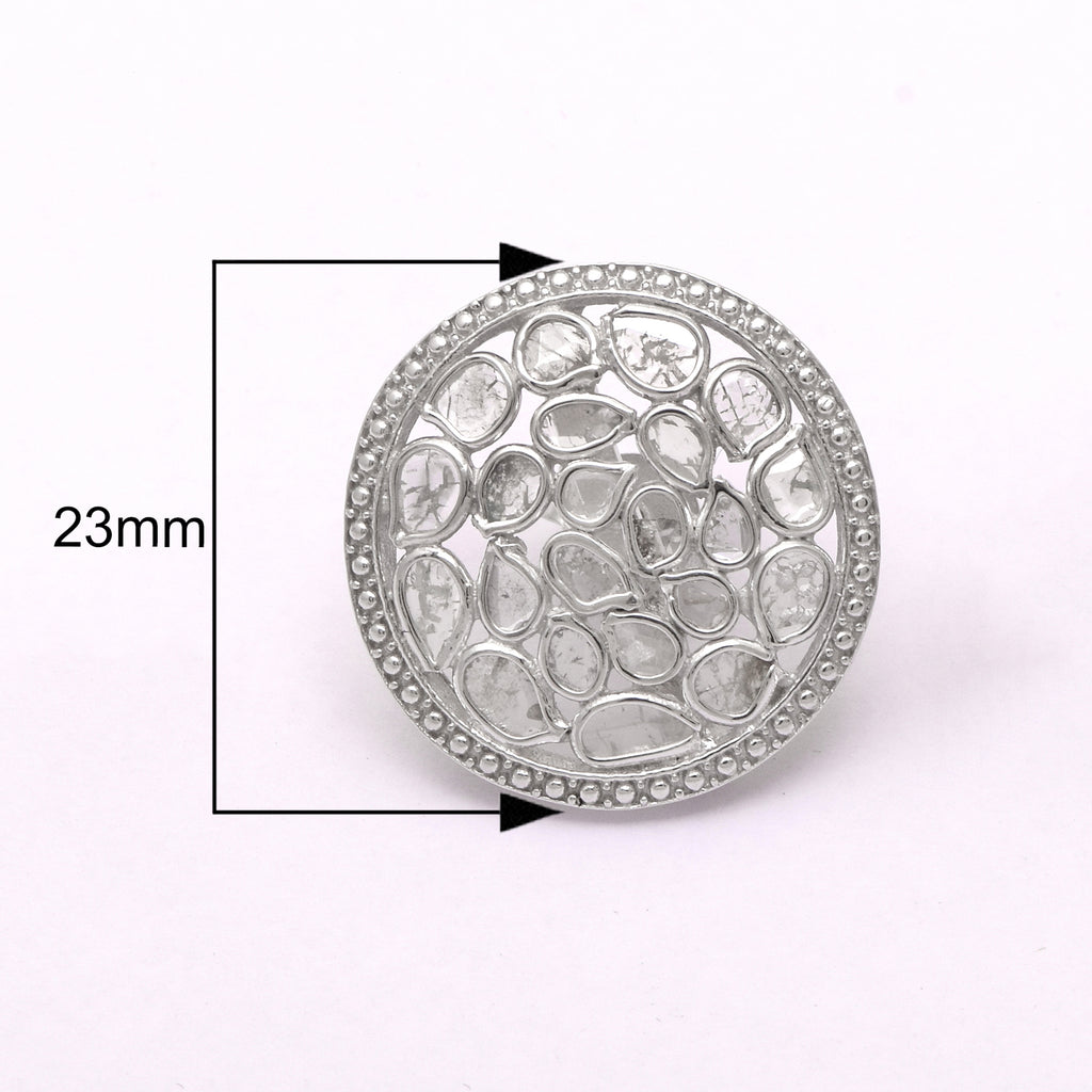 1.85 CTW Natural Diamond Polki Round Stud Earrings 925 Sterling Silver Platinum Plated S655922