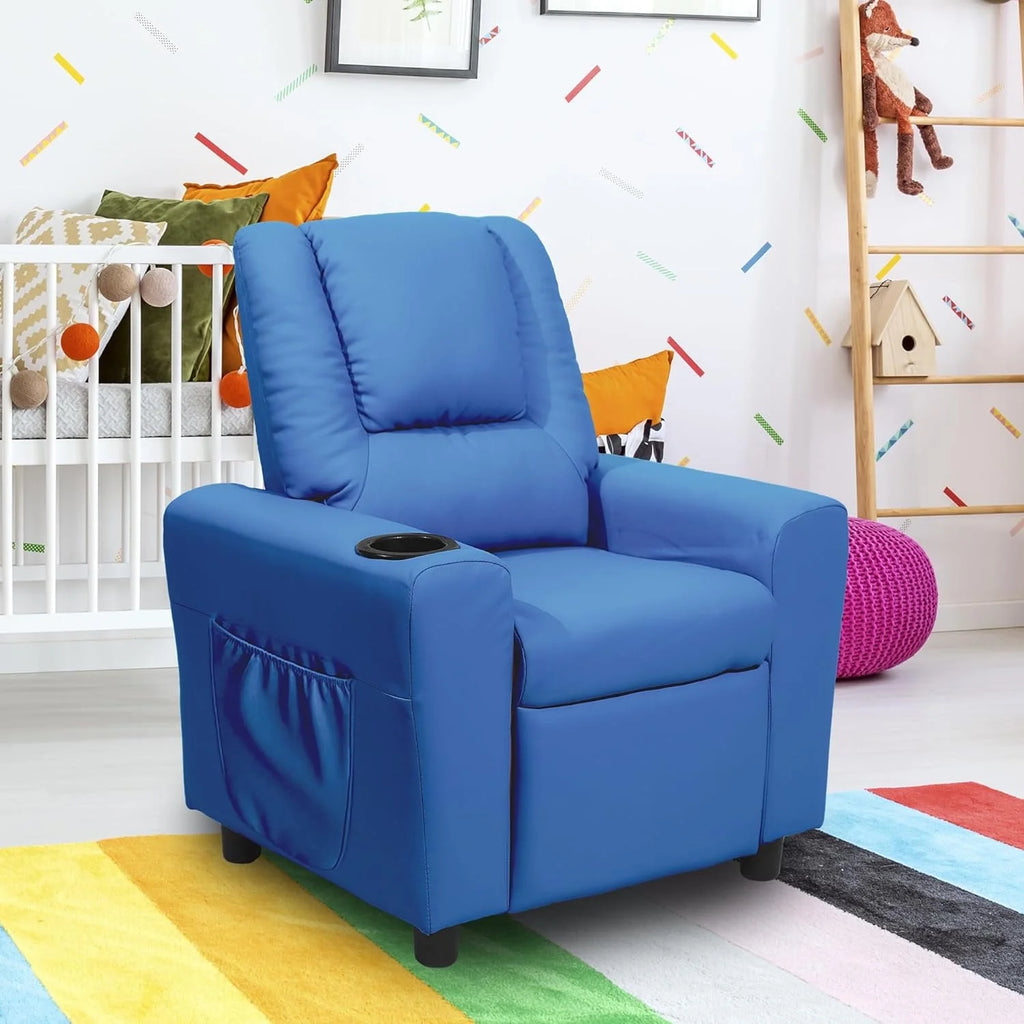 Kids Recliner Chair with Cup Holder Navy Blue O672