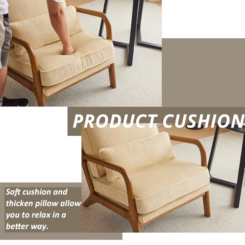 Beige Yellow Corduroy Accent Chair with Pillow U70003