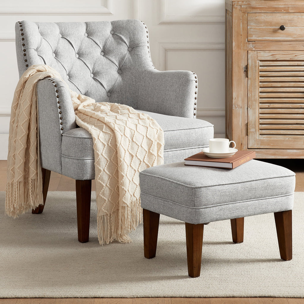 Beige Accent Chair with Ottoman Set Y478