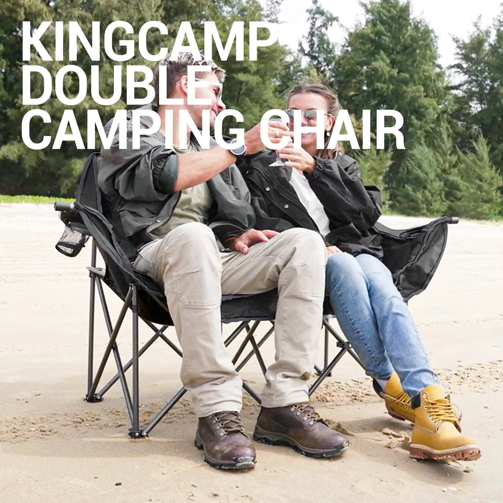 Kingcamp Loveseat Camping Chair for Adult Double Camping Chair Folding Chair for Two People Heavy Duty Support Up to 440 lbs（Black） B901166