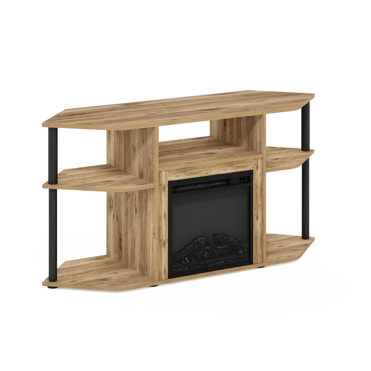 Flagstaff Oak/Black Corner Fireplace TV Entertainment Center for TV up to 55 Inch O705