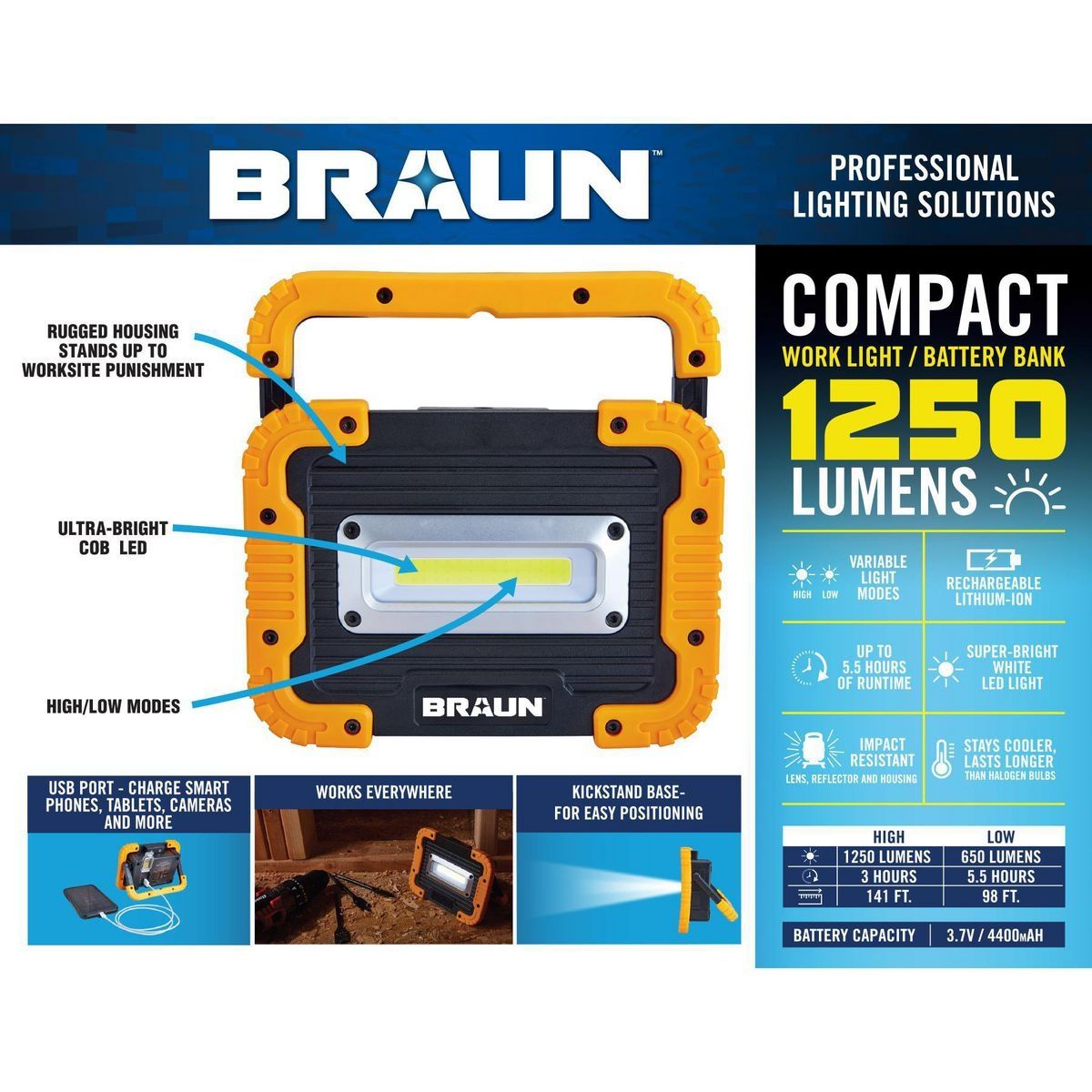 1250 Lumen LED Rechargeable Work Light P6062