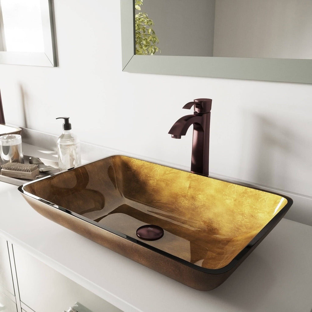 Bronze Rectangular Vessel Bathroom Sink with Faucet K97648