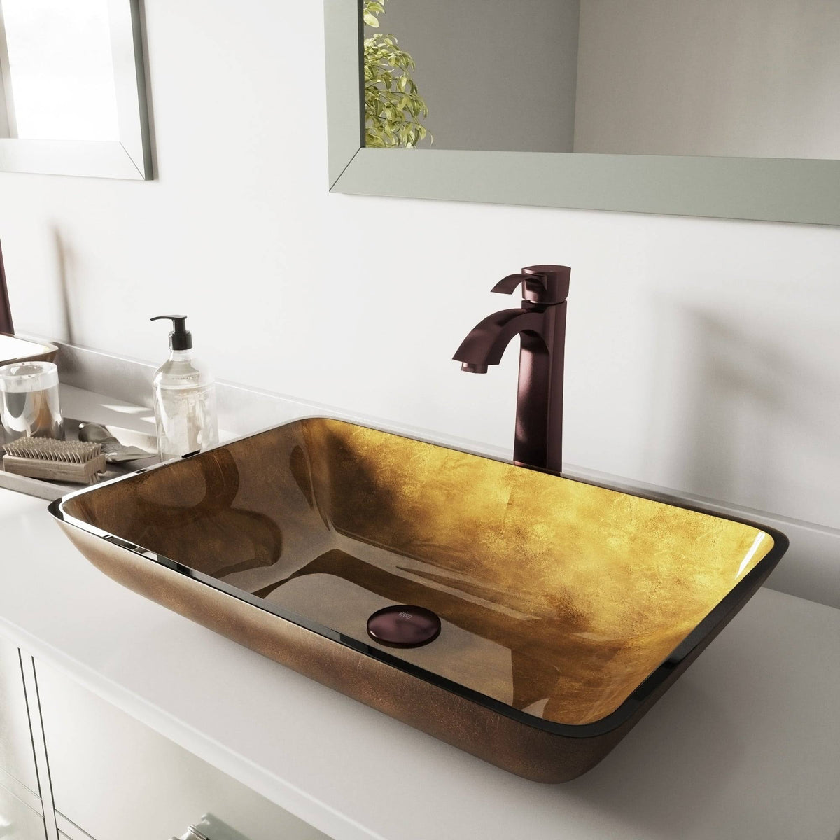 Bronze Rectangular Vessel Bathroom Sink with Faucet K97648