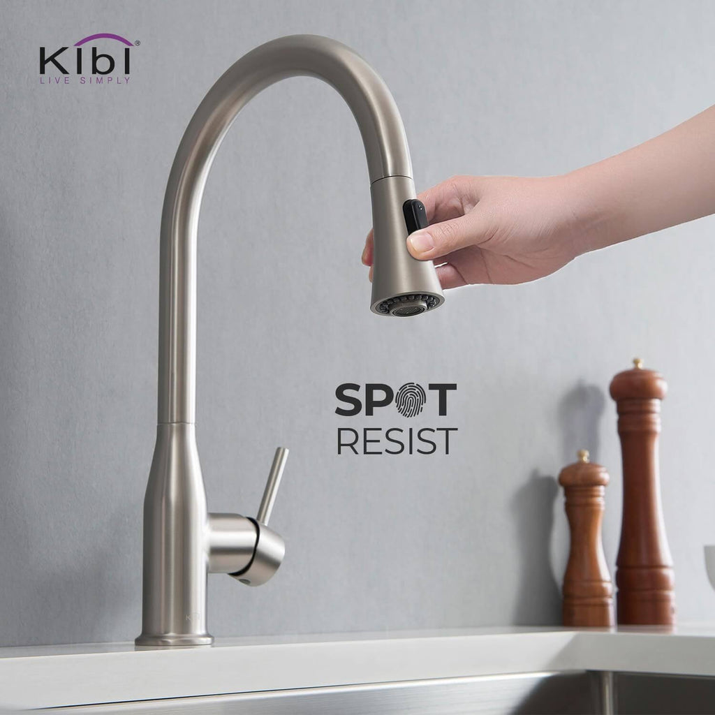 Chrome Pull Out Single Level Kitchen Faucet with Sprayer and Soap Dispenser X481
