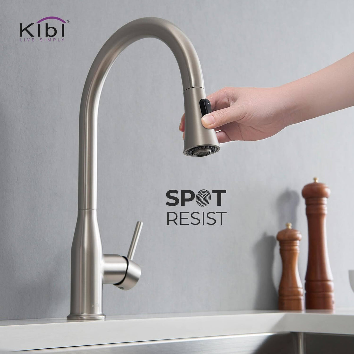 Chrome Pull Out Single Level Kitchen Faucet with Sprayer and Soap Dispenser X481