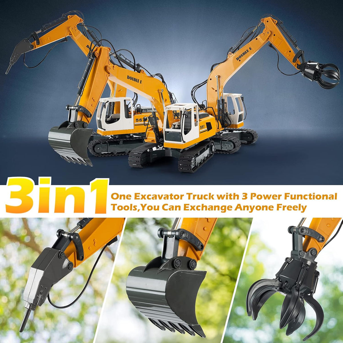 17 Channel 3 in 1 RC Excavator Toy with Working Lights O512