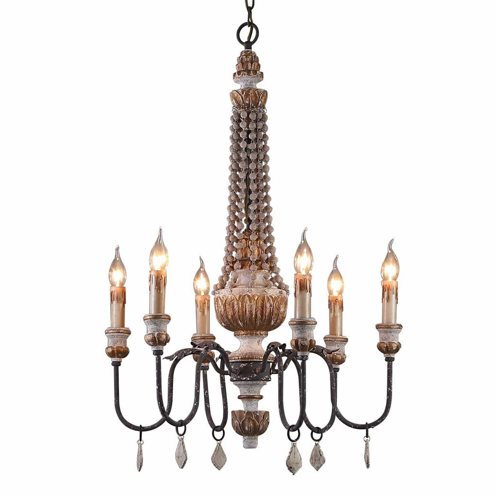 Retro Rustic 6-Light Wood Metal Crystal Chandelier T202659