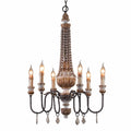 Retro Rustic 6-Light Wood Metal Crystal Chandelier T202659