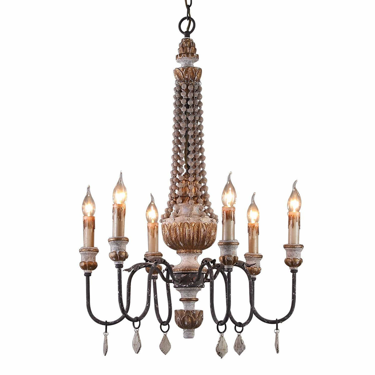 Retro Rustic 6-Light Wood Metal Crystal Chandelier T202659