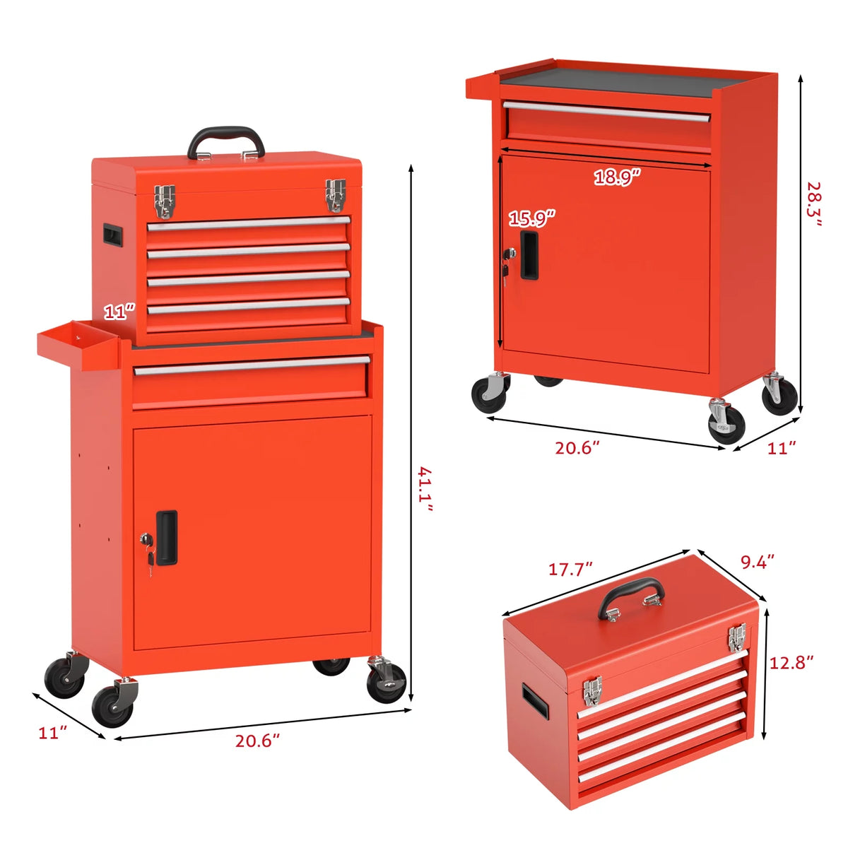 Red 5 Drawer Tool Storage Cabinet with Wheels and Lock E8591