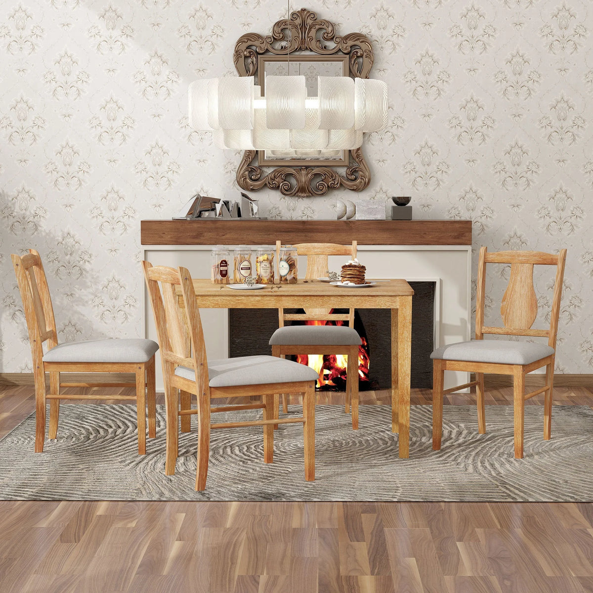 5pc Wooden Dining Set Table Chairs Bench Y3412