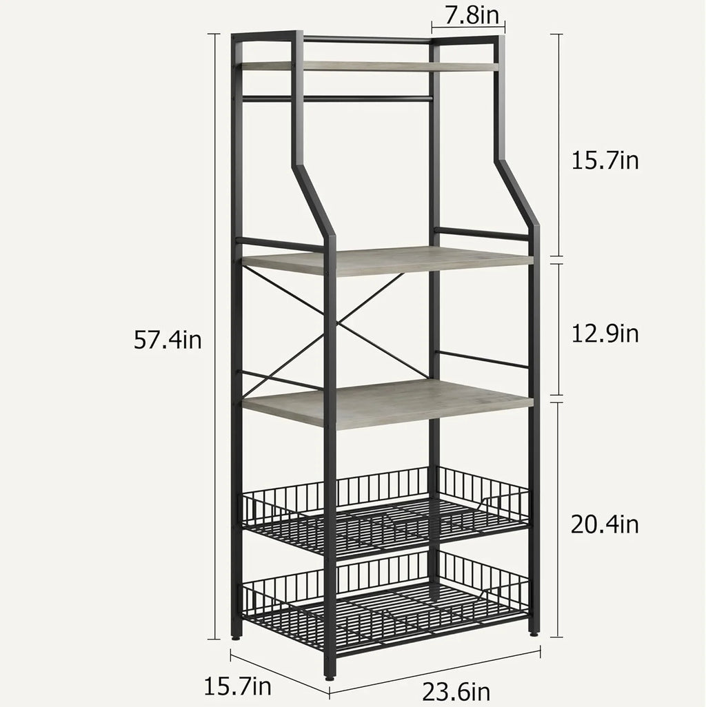 Rustic Gray 5-Tier Microwave Stand with Anti-Tip Kit B750