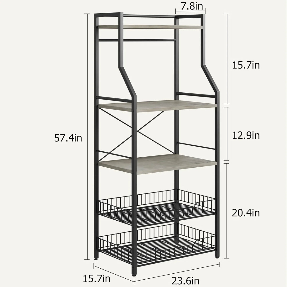 Rustic Gray 5-Tier Microwave Stand with Anti-Tip Kit B750