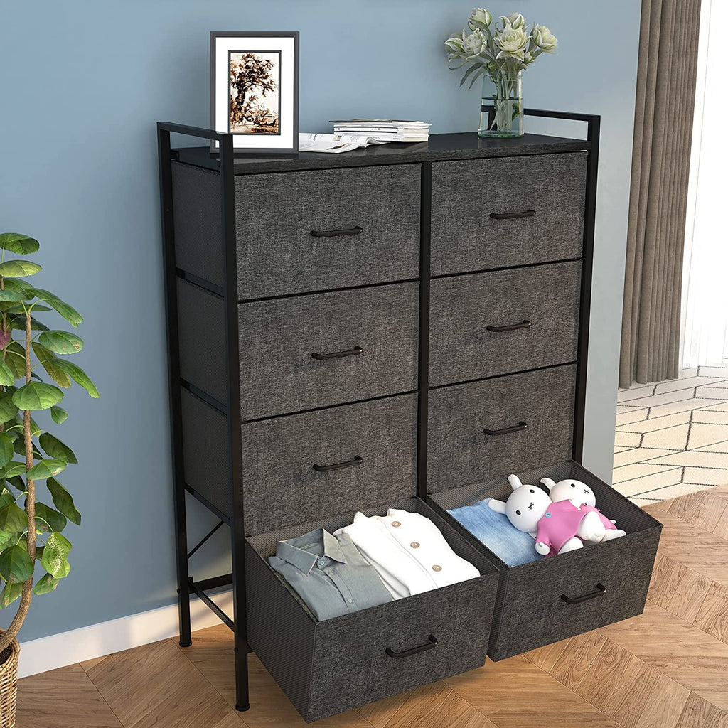 Black Gray 8 Drawer Fabric Dresser Z55557
