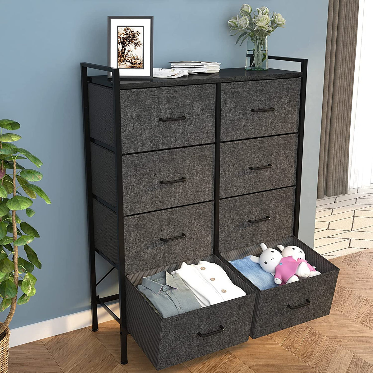 Black Gray 8 Drawer Fabric Dresser Z55557