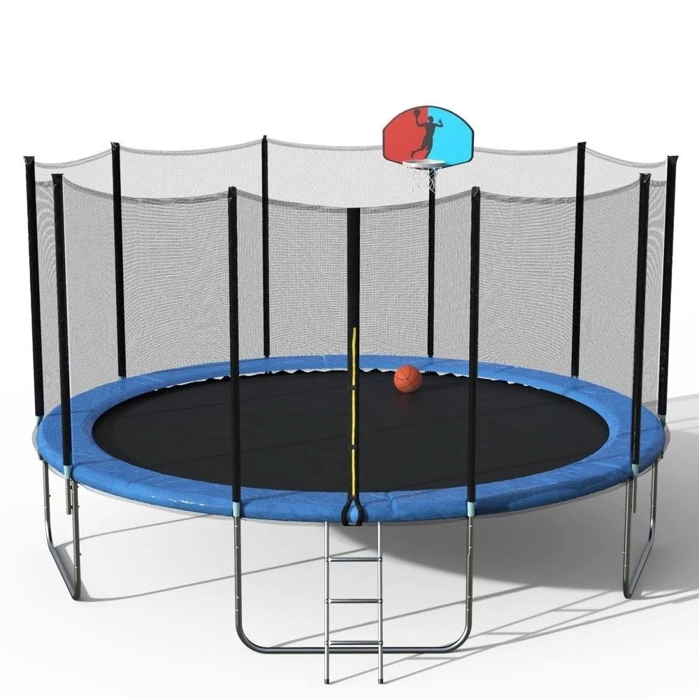 15& Round Trampoline with Safety Enclosure, Basketball Hoop and Ladder C5367