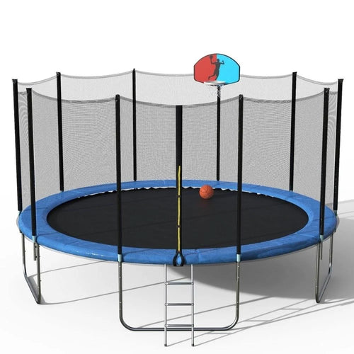 15& Round Trampoline with Safety Enclosure, Basketball Hoop and Ladder C5367