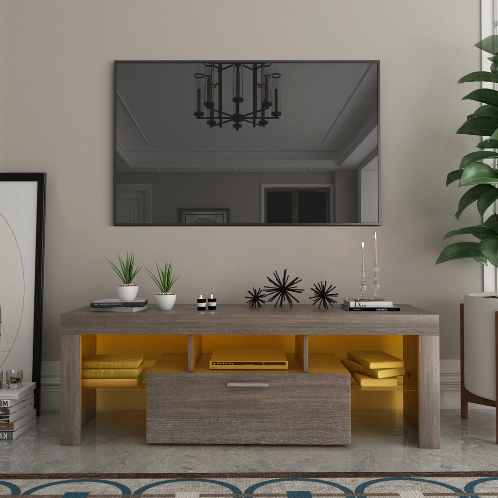 Brown TV Stand with LED Light and Storage Drawer C6693