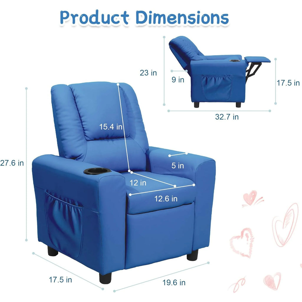 Kids Recliner Chair with Cup Holder Navy Blue O672