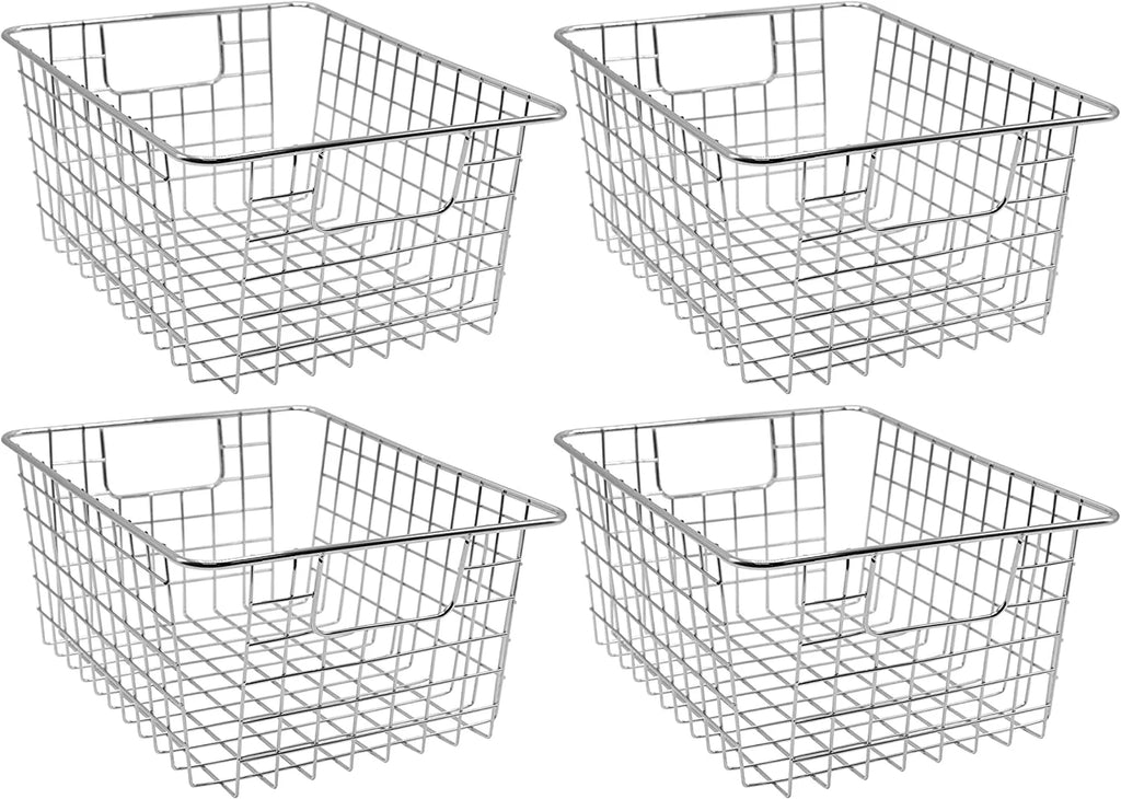 Metal Wire Storage Baskets 4-Pack Silver I953