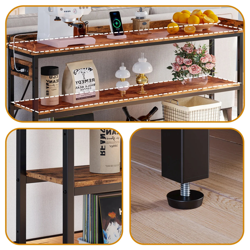 Rustic Brown 55" Console Table with Charging Station L3756