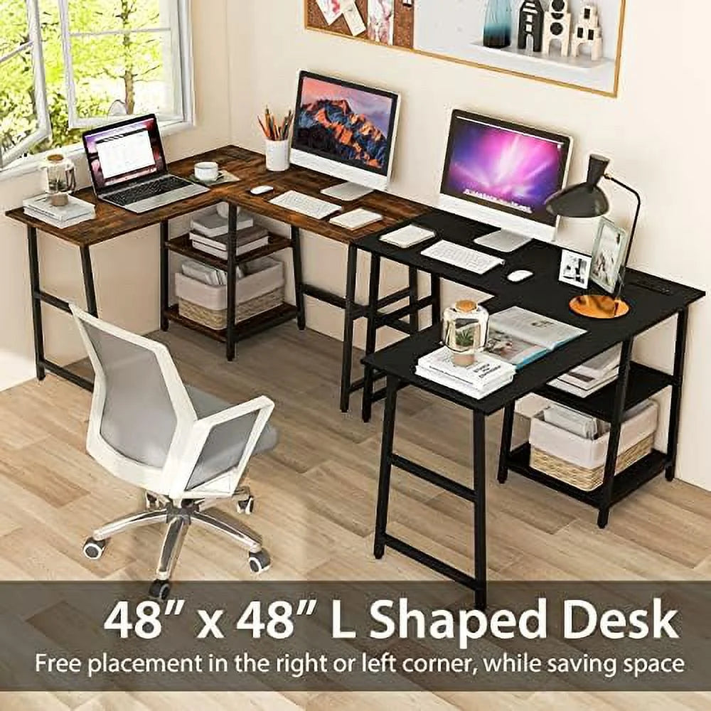 L Shaped Computer Desk with Outlets & USB Ports O4411