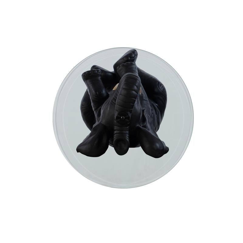 Black Resin and Glass Elephant Accent Table R752