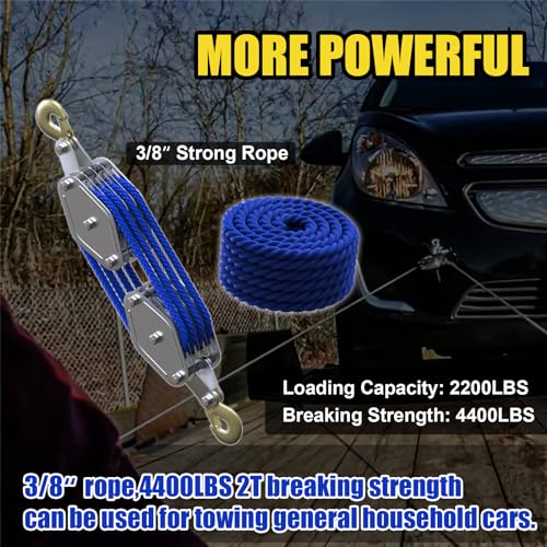 Heavy Duty 4400LBS Pulley Hoist with 65 Ft Rope D503