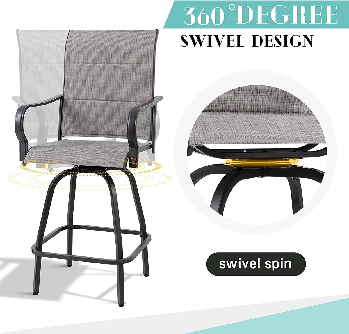 4 Pieces Gray Sling Outdoor Swivel Bar Stools U218284