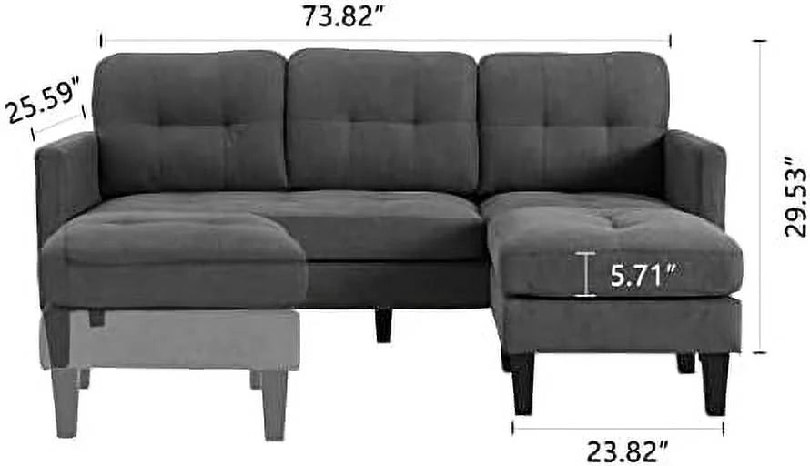 Convertible Sectional Sofa L Shaped Couch with Reversible Chaise Grey S598907