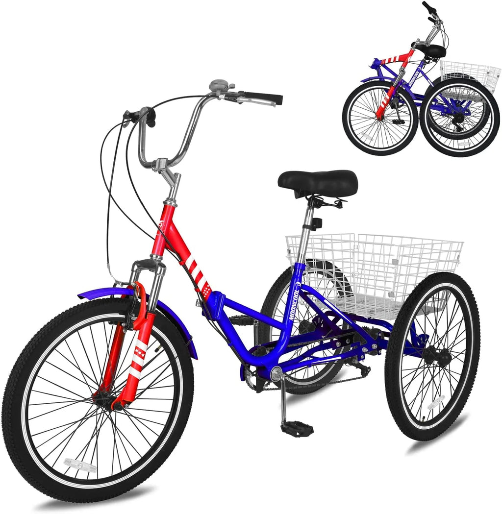 Folding 7 Speed Adult Tricycle with Large Basket V6693