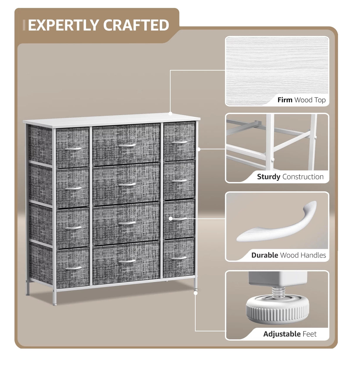 12 Drawer Gray White Dresser N64866