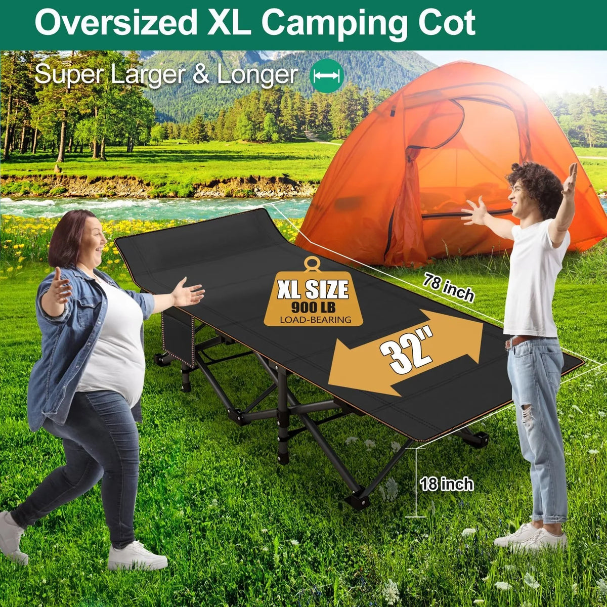 2 Pack Oversized Portable Folding Bed with Mattress and Carry Bag G51098