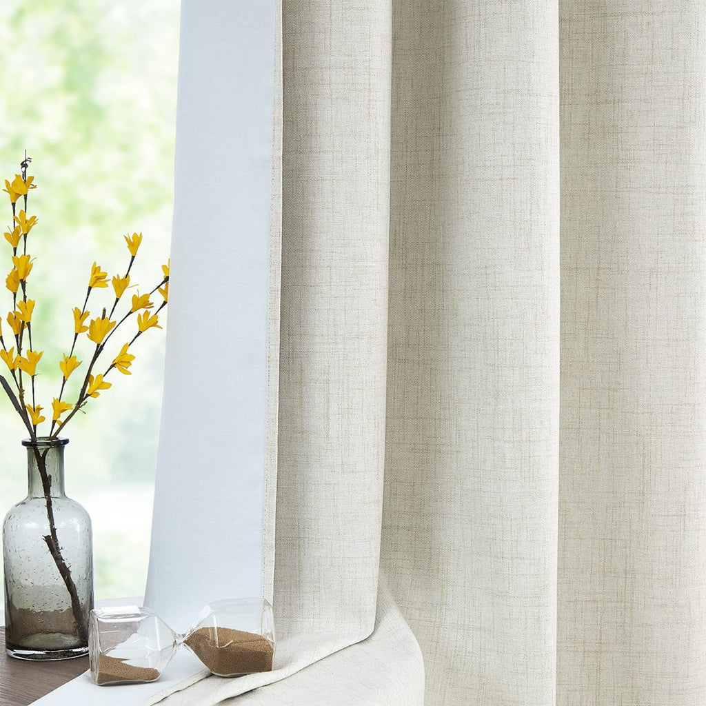 Natural Linen Blackout Curtains 84"Lx52"W Ivory Grommet Top, 2 F209