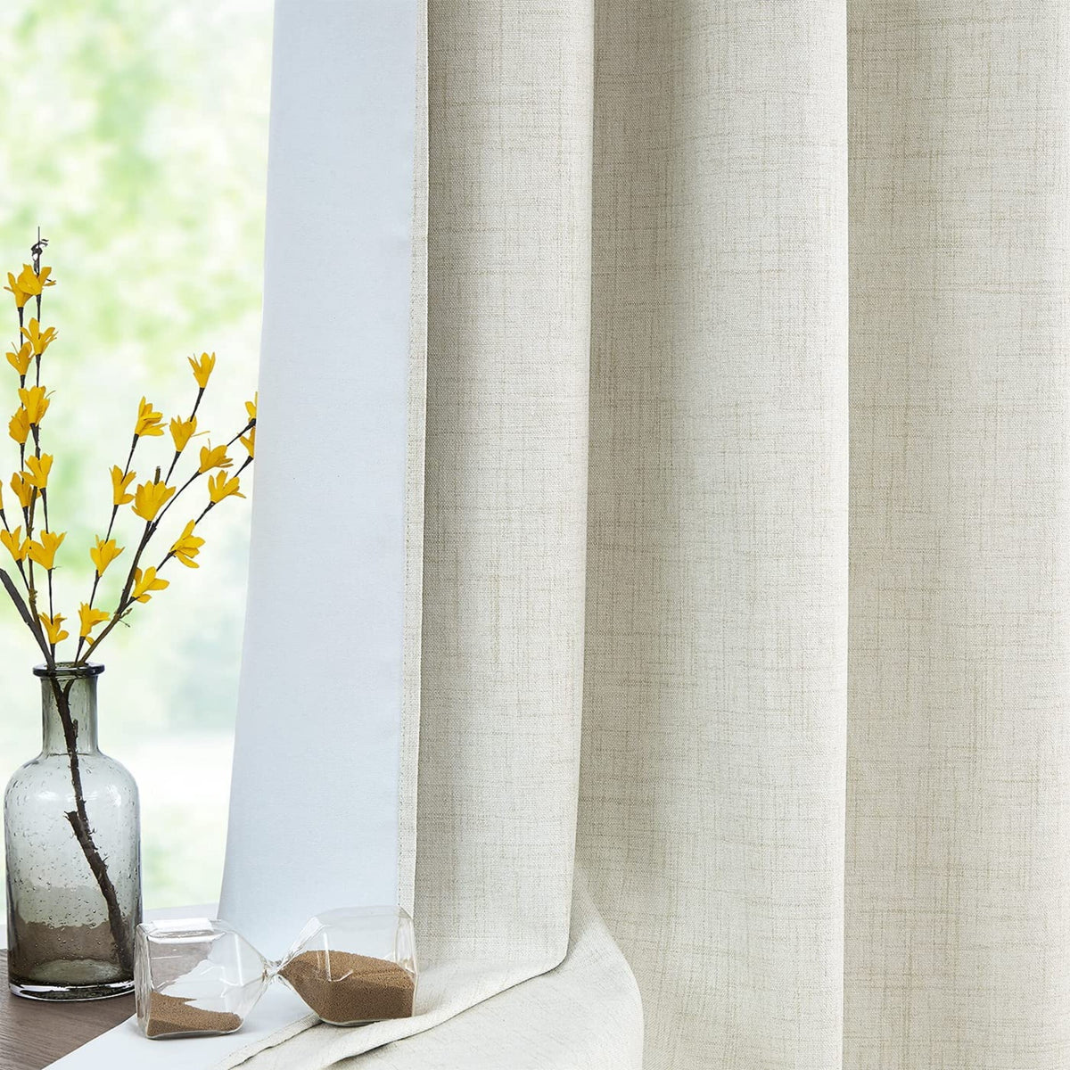 Natural Linen Blackout Curtains 84"Lx52"W Ivory Grommet Top, 2 F209