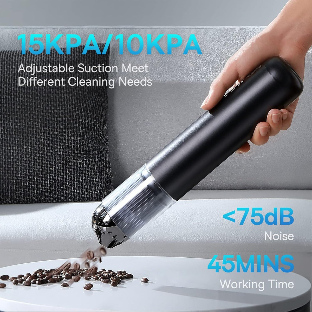 Handheld Cordless Rechargeable Vacuum with Adjustable Suction Power and LED Light E79646