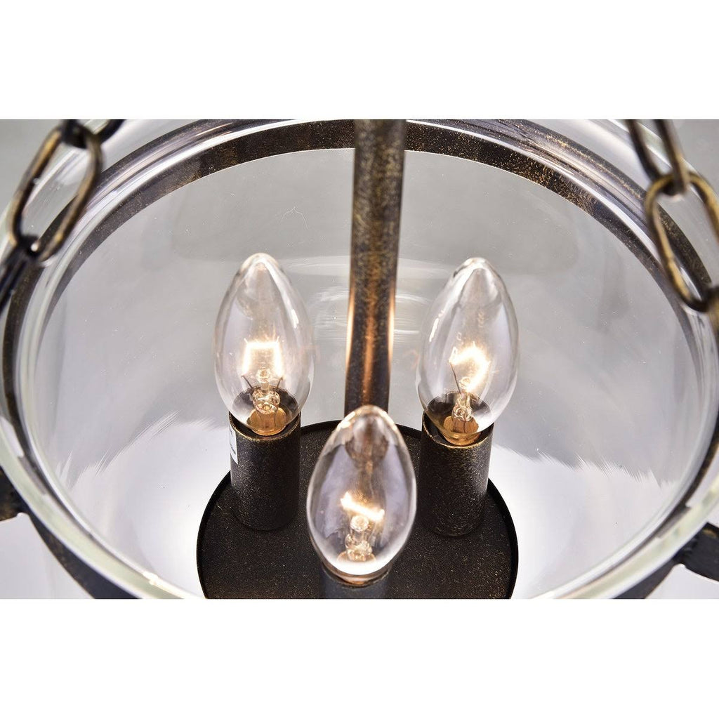 Antique Bronze 3-Light Glass Lantern Semi Flush Mount K332