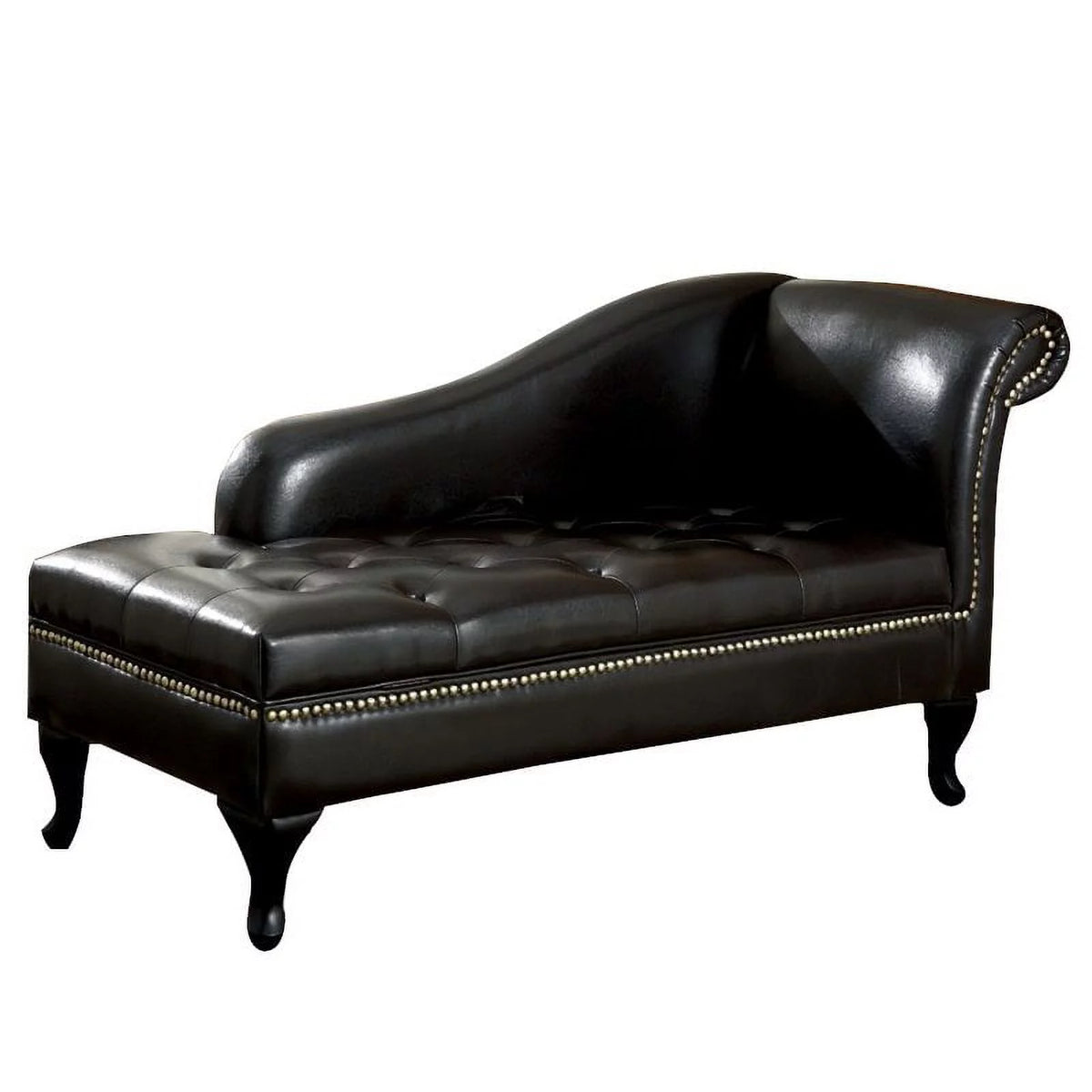 Black Faux Leather Tufted Storage Chaise Lounge D1223