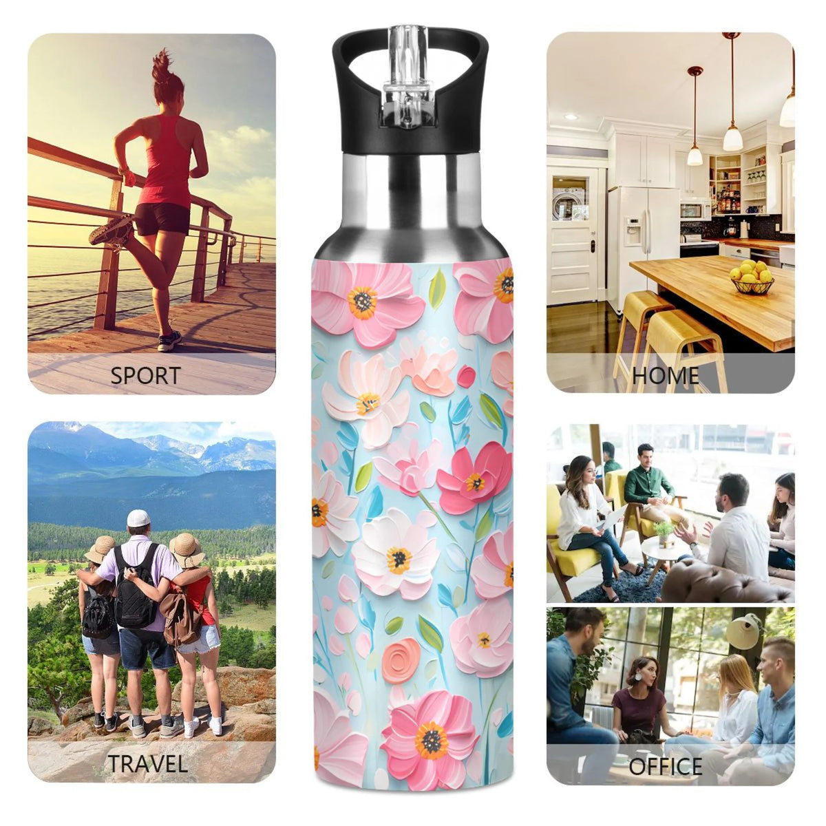 20 oz Insulated Stainless Steel Water Bottle with Straw Lid G9681
