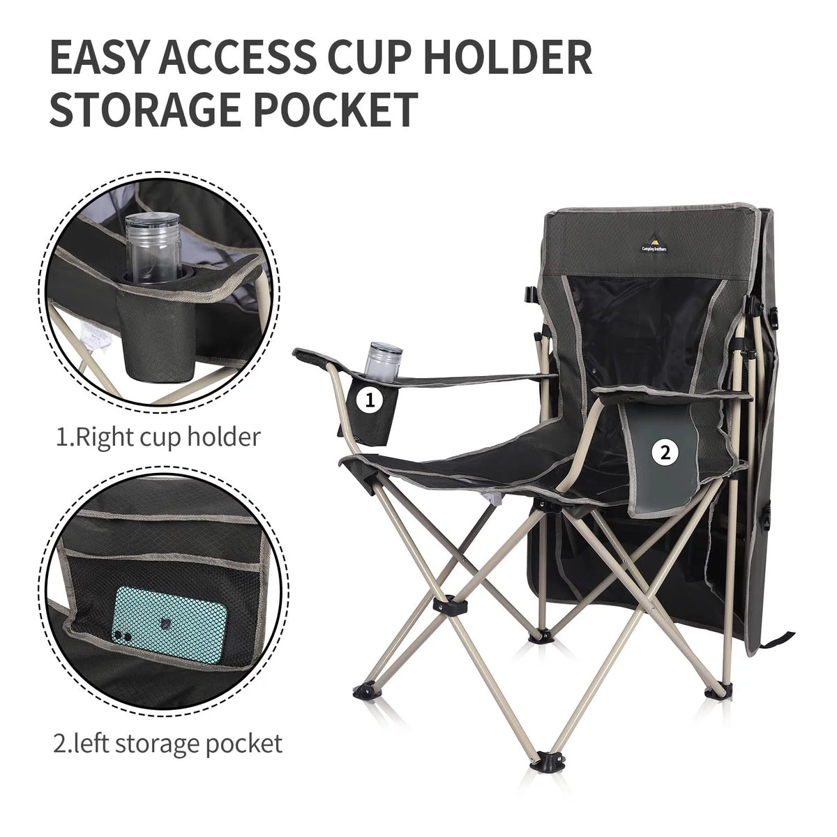 Army Green Folding Camping Chair with Shade Canopy A61733