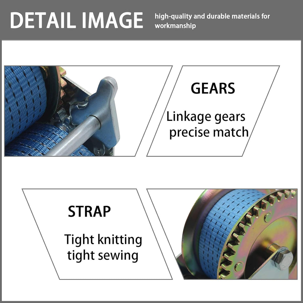 2500lbs Hand Winch with 32ft Blue Strap, Pack of 2 Q56008