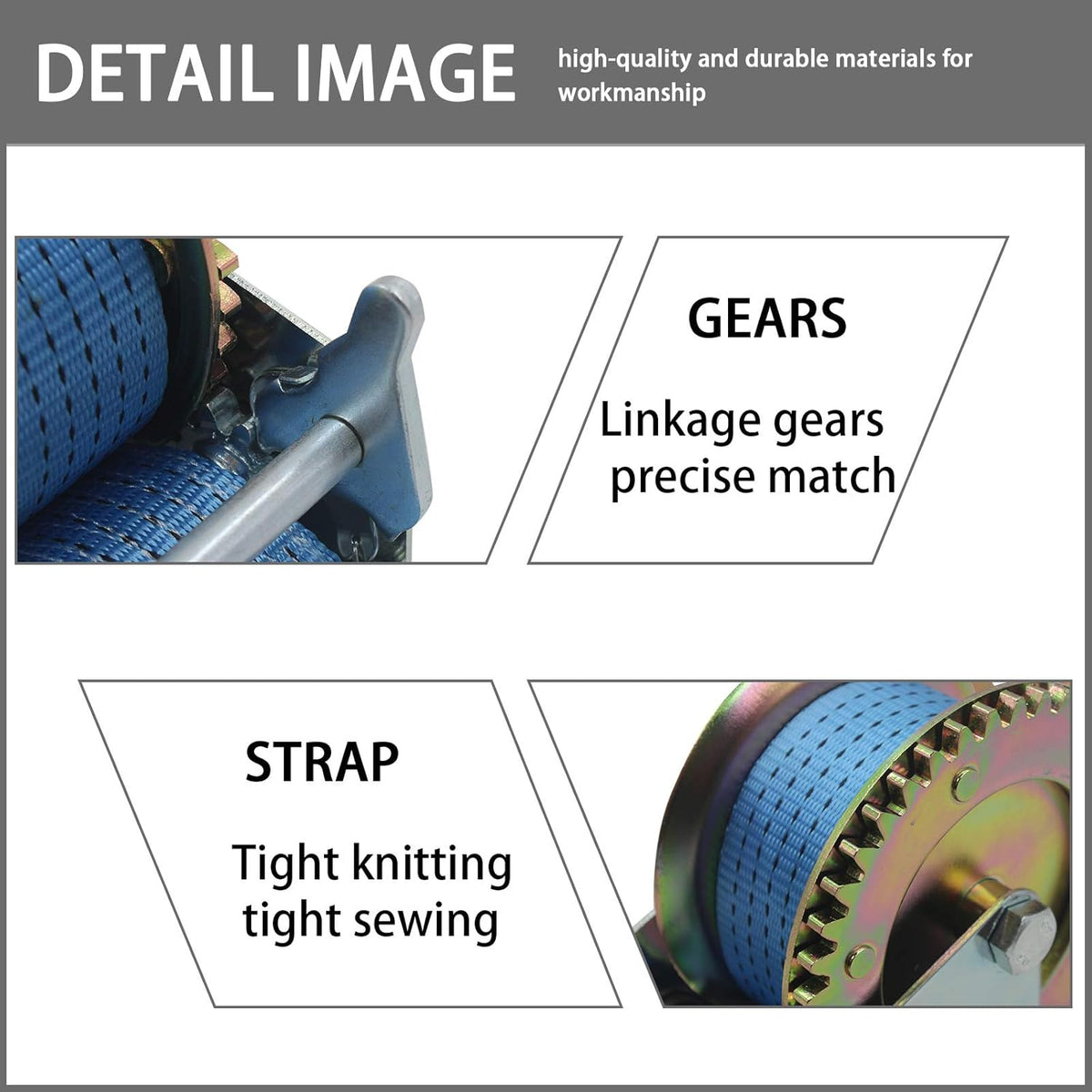 2500lbs Hand Winch with 32ft Blue Strap, Pack of 2 Q56008
