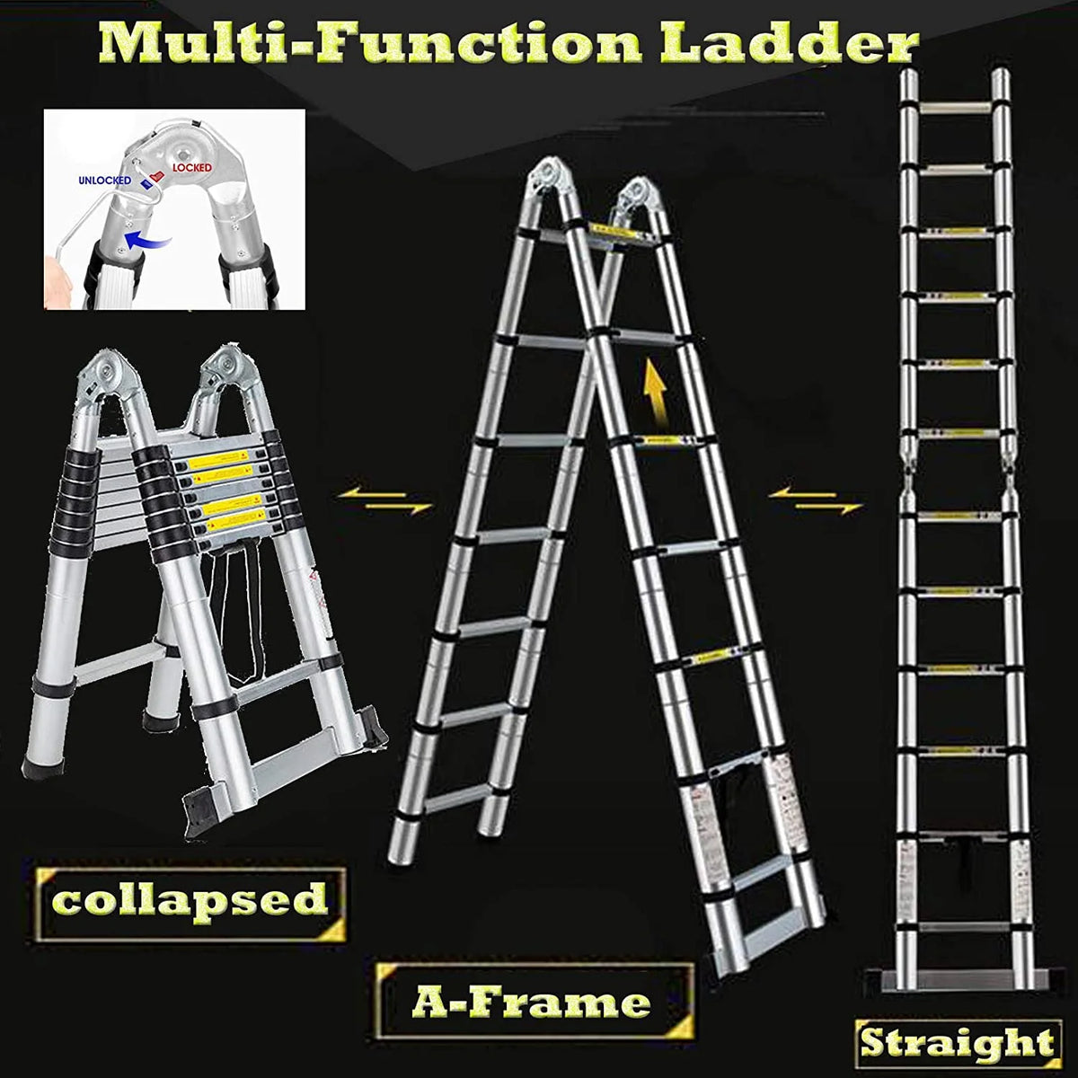 16.5Ft Aluminum Telescoping Extension Ladder with 330lbs Capacity R433609
